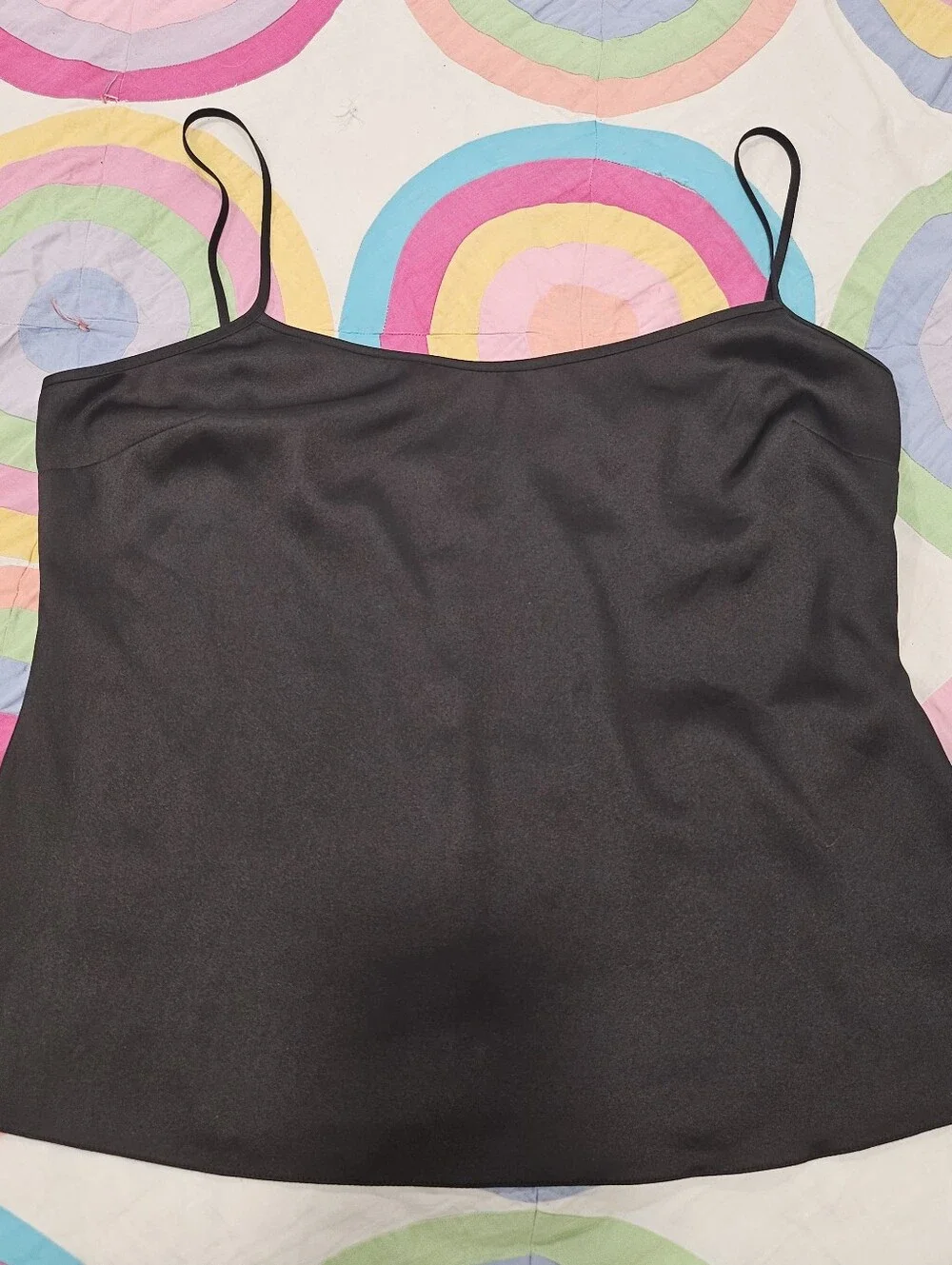 Elie Tahari Black Spaghetti Strap A-Line Flare Camisole Top Sz M